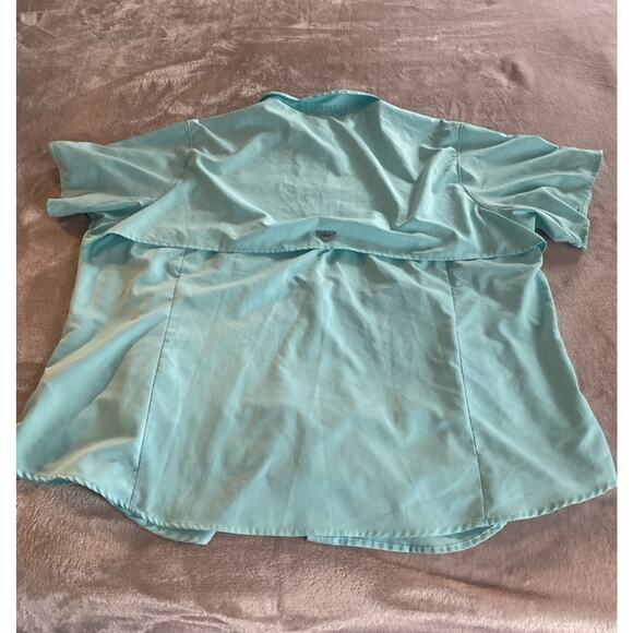 Columbia PFG Vented Short Sleeve Button Down Shirt Mens Sz 2 XL Mint Green - Picture 7 of 8